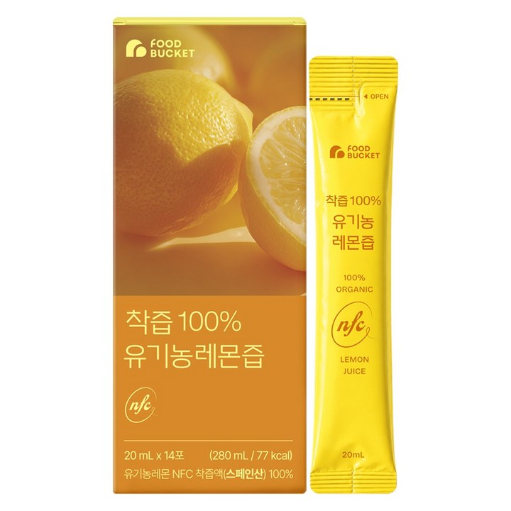 푸드버킷 착즙 100% 유기농레몬즙 14포, 280ml, 1개