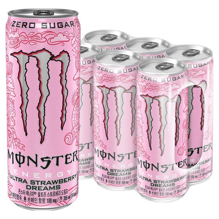몬스터에너지 드링크 울트라 스트로베리 드림즈, 355ml, 6개