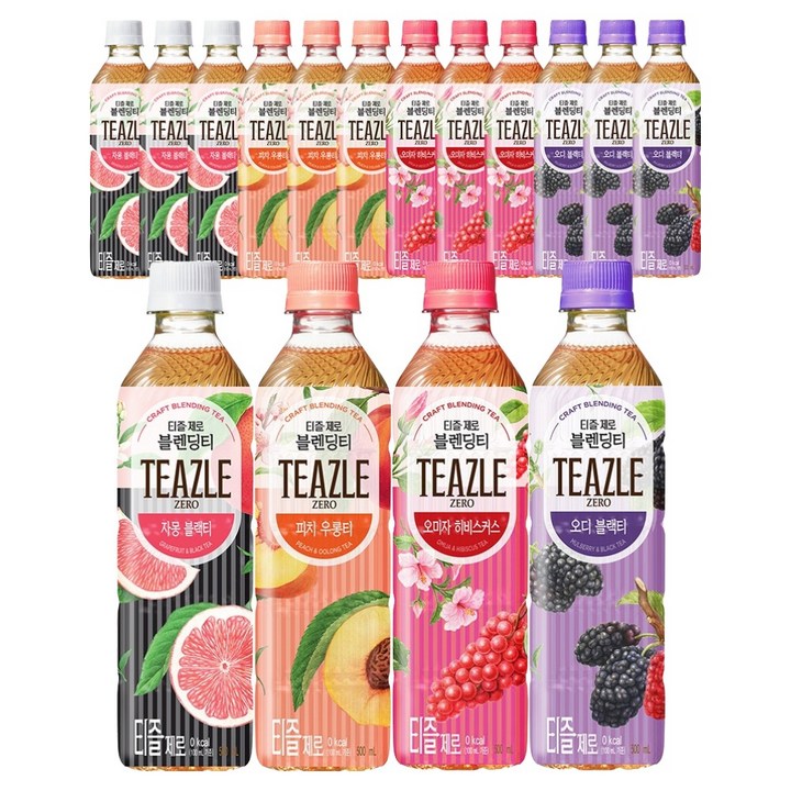 티즐 제로 자몽 피치 오미자 오디 혼합, 16개, 500ml