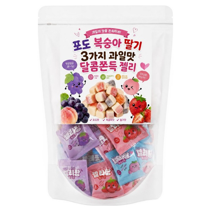 포도 복숭아 딸기 3가지 과일맛 달콤쫀득 젤리 9p, 189g, 1개