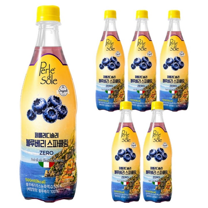 페를레디솔레 블루베리 스파클링, 6개, 500ml