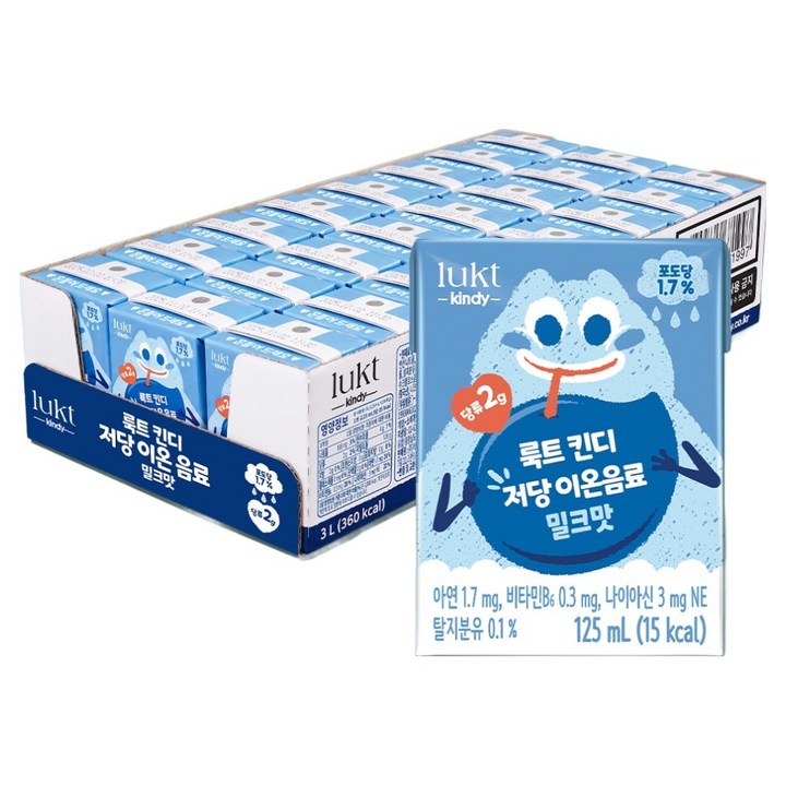 룩트킨디 저당 이온음료 밀크맛, 24개, 125ml