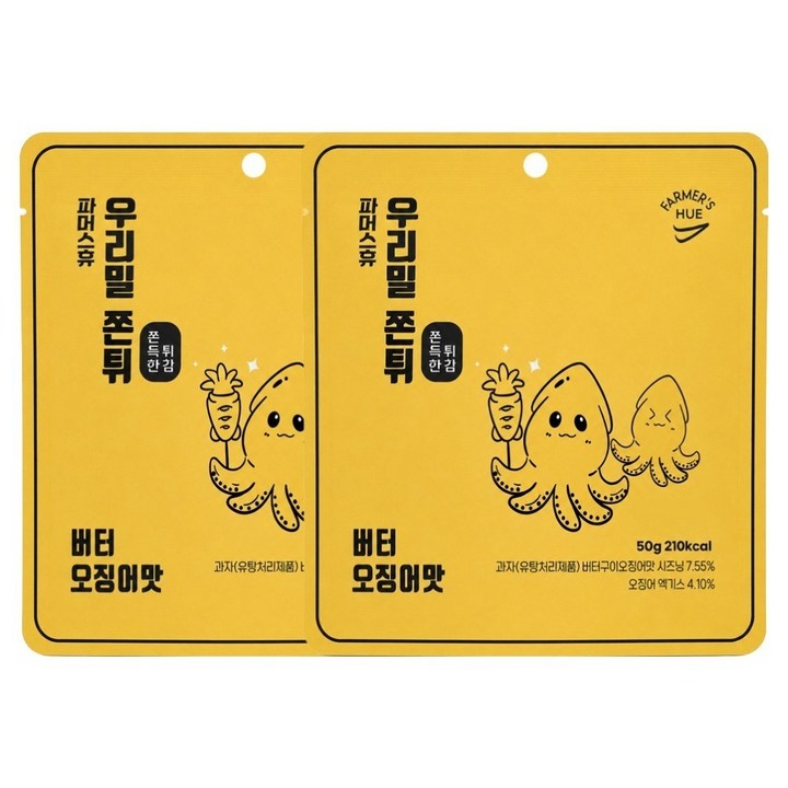 파머스휴 국산 우리밀 쫀튀 버터오징어맛, 50g, 2개