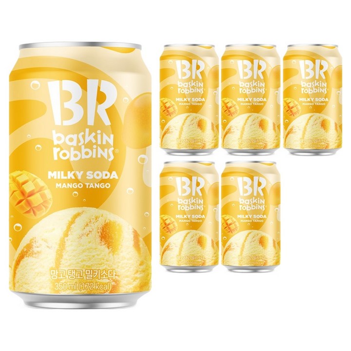 배스킨라빈스 망고탱고 밀키 소다 탄산음료, 6개, 350ml
