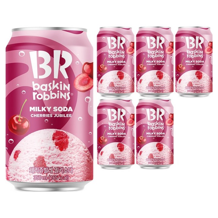 배스킨라빈스 체리쥬빌레 밀키 소다 탄산음료, 6개, 350ml