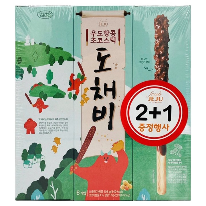 아일랜드슈가 제주 우도땅콩 도채비 초코스틱, 3개, 108g
