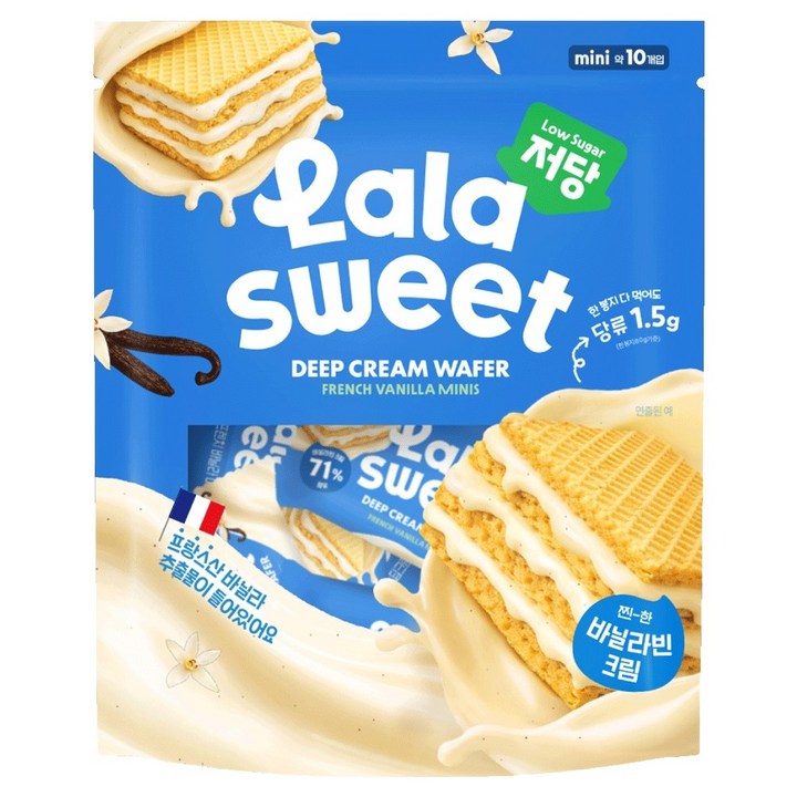 라라스윗 저당 딥크림 웨하스 프렌치 바닐라, 1개, 80g