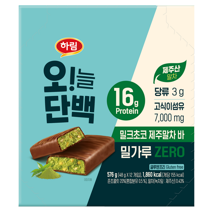 하림 오!늘단백 밀크초코 제주말차바, 12개, 48g