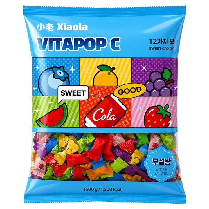 샤오라 비타팝C 무설탕 12가지맛 캔디, 500g, 1개