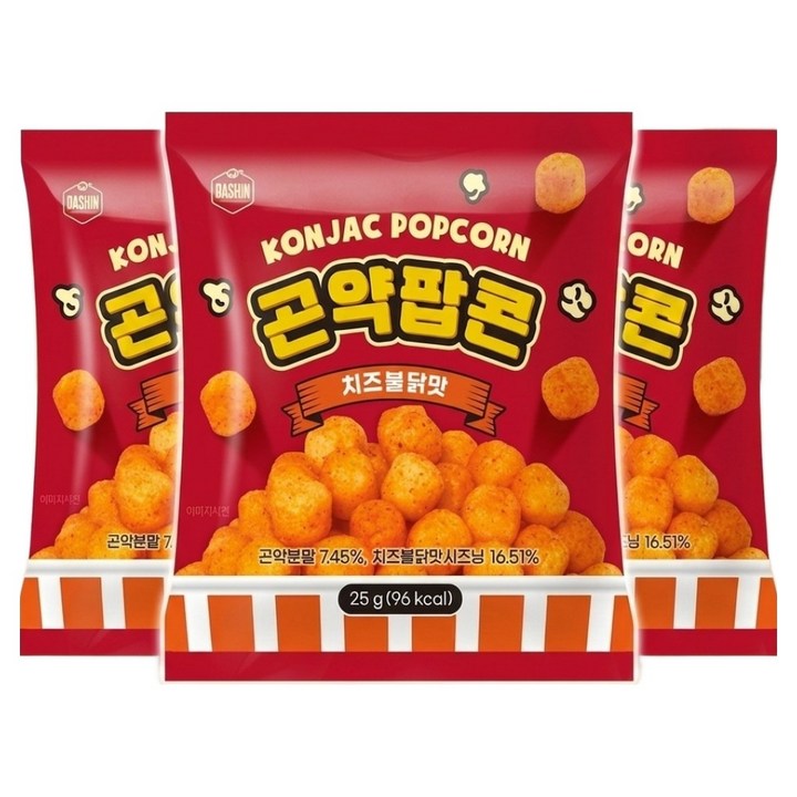 다신 곤약팝콘 치즈불닭, 25g, 3개