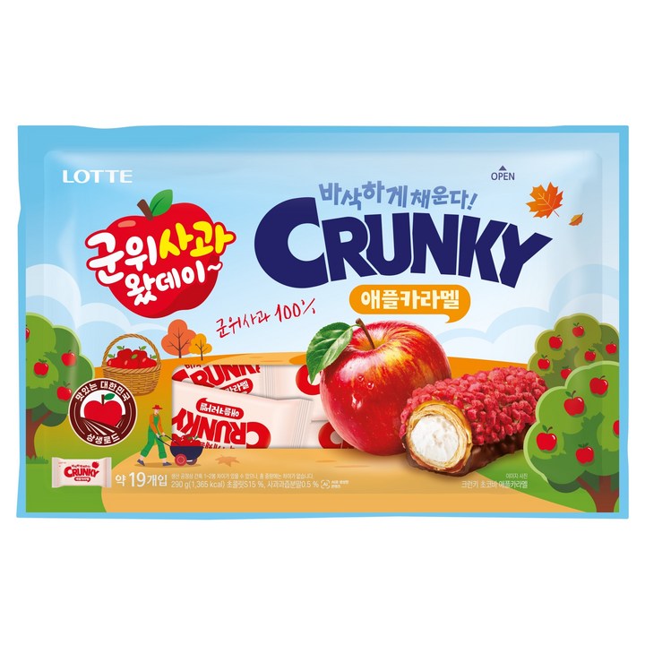 롯데웰푸드 크런키 군위사과 애플카라멜 초코바, 290g, 1개