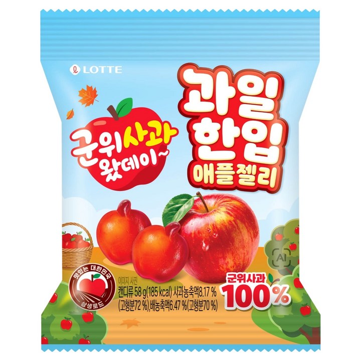롯데웰푸드 군위 과일 한입 애플 젤리, 58g, 1개
