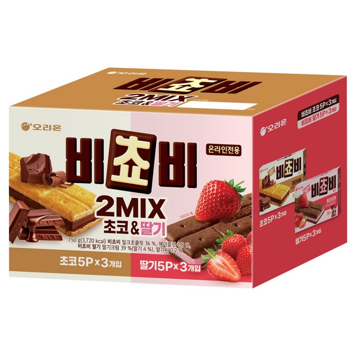 오리온 비쵸비 초코맛 125g x 3p + 딸기맛 125g x 3p 세트, 1세트