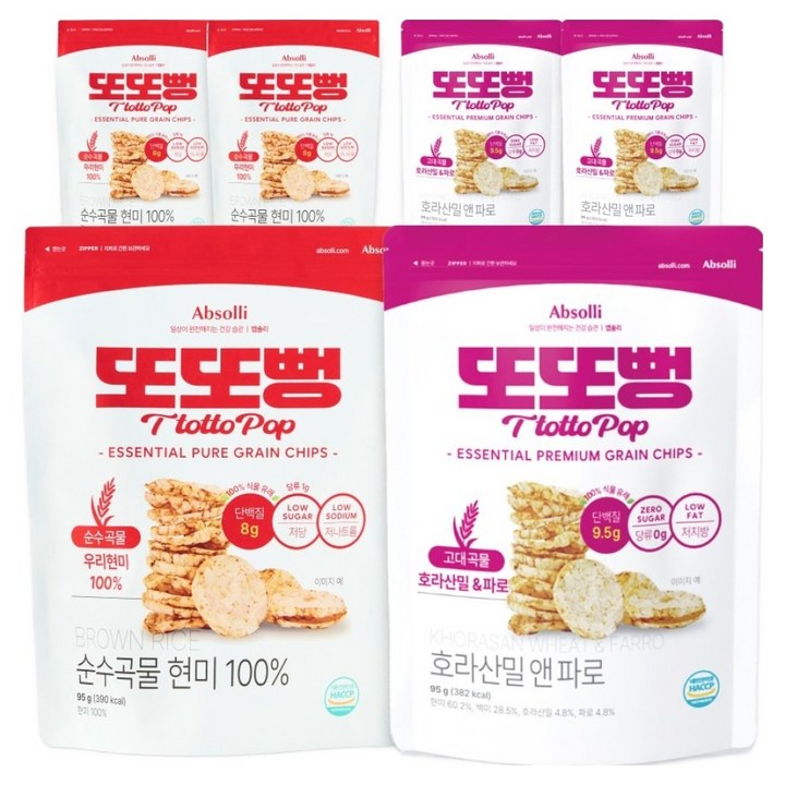 앱솔리 또또뻥 저당 곡물칩 현미 95g x 3p + 호라산밀 파로 95g x 3p 세트, 1세트