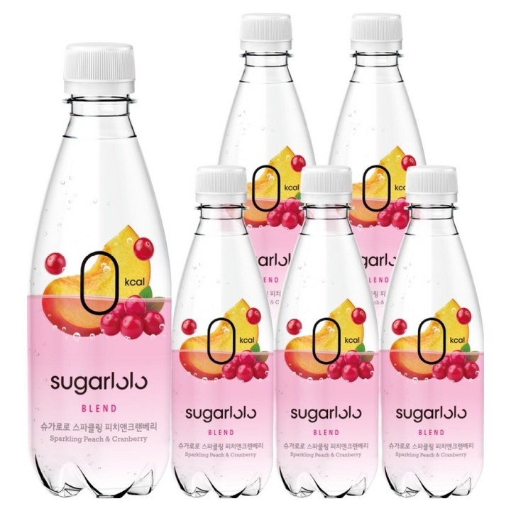 슈가로로 스파클링 피치앤크랜베리, 6개, 350ml