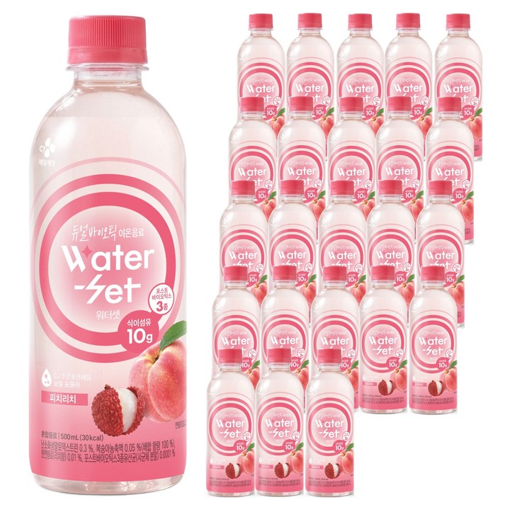 CJ제일제당 워터셋 듀얼바이오틱 이온음료 피치리치, 24개, 500ml