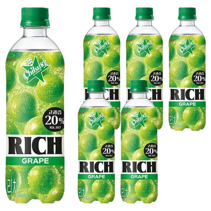 칠성사이다 리치 포도, 6개, 500ml