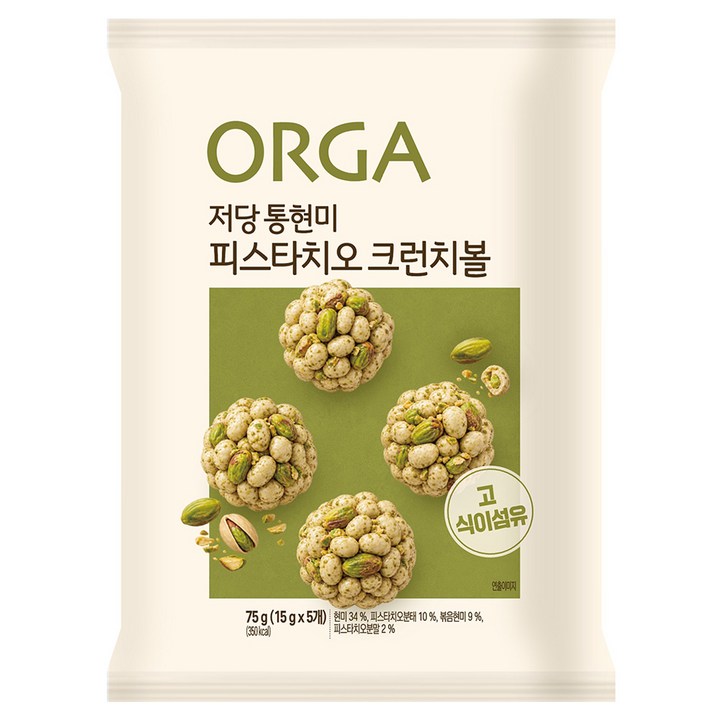 올가홀푸드 통현미 피스타치오 크런치볼, 75g, 1개