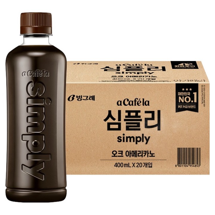 아카페라 심플리 오크 아메리카노 무라벨, 20개, 400ml