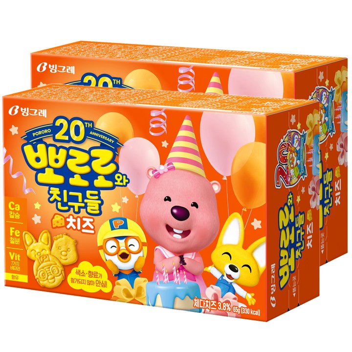 빙그레 뽀로로와친구들 치즈맛 크레커, 65g, 2개
