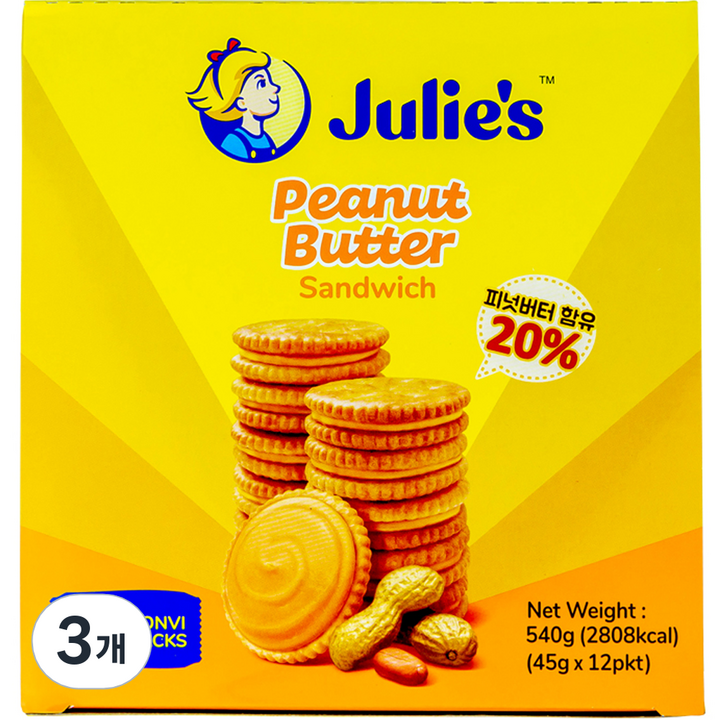 줄리스 피넛버터 샌드위치 12p, 540g, 3개