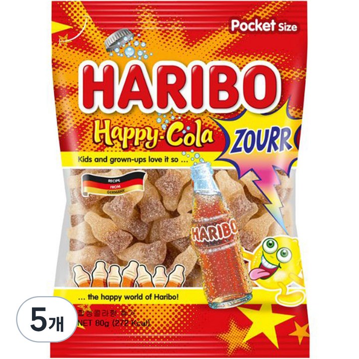 하리보 해피콜라향 사우어 젤리, 80g, 5개