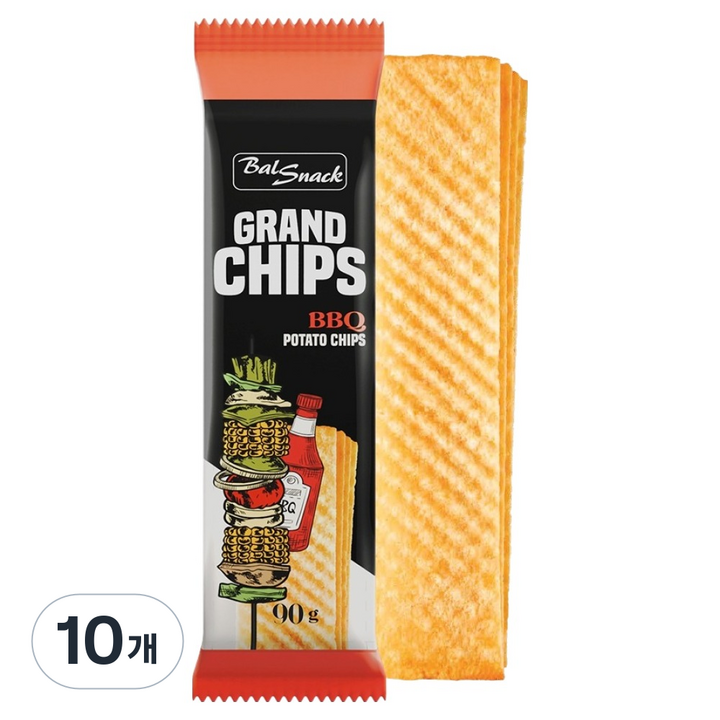 발스낵 그랜드 감자칩 비비큐, 90g, 10개