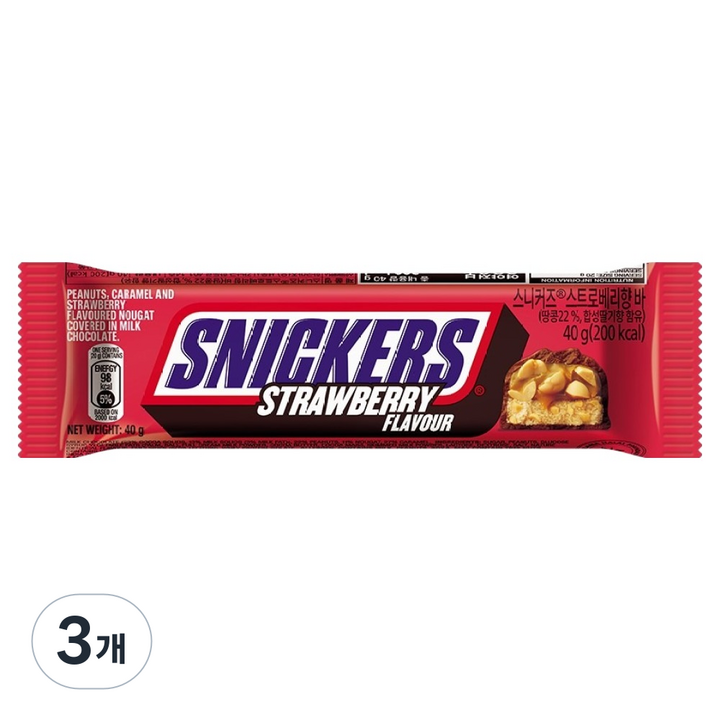 스니커즈 스트로베리향 바, 40g, 3개