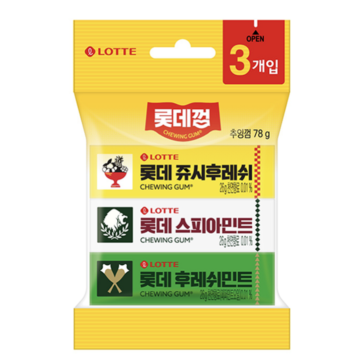 쥬시후레쉬 롯데 껌 3종 세트 78g, 1세트