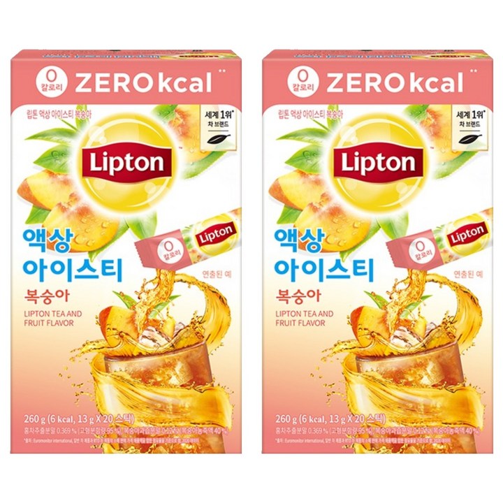 립톤 액상 아이스티 복숭아 제로 칼로리, 13g, 20개입, 2개