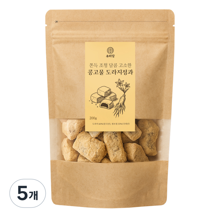 유하담 쫀득조청 달콤 고소한 콩고물 도라지정과, 200g, 5개