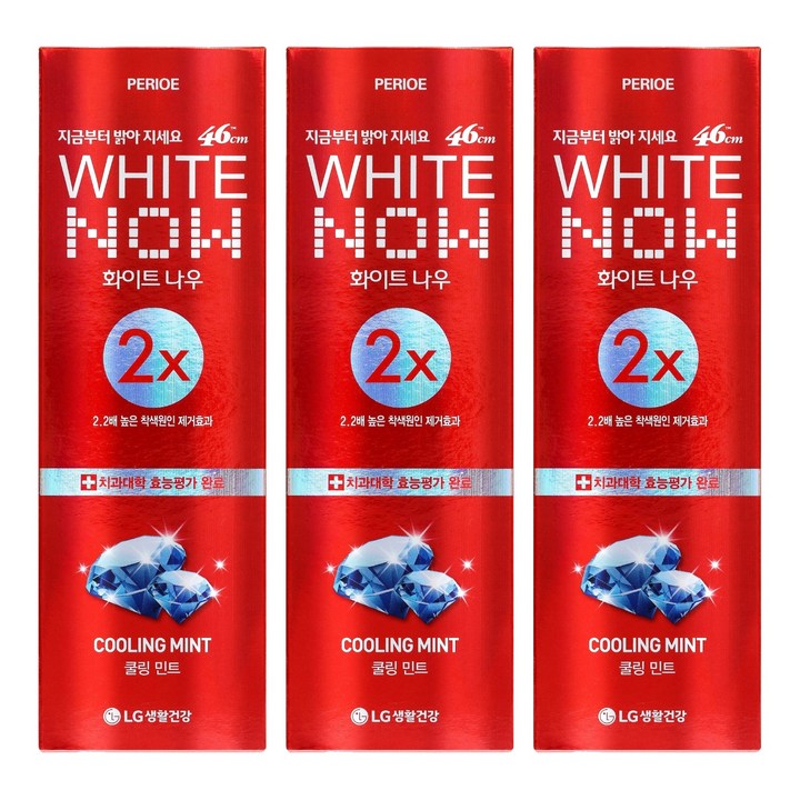 페리오 화이트나우 쿨링민트 치약, 120g, 3개