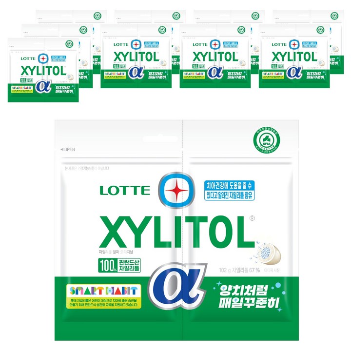 롯데자일리톨 알파 오리지날 껌 리필, 102g, 10개