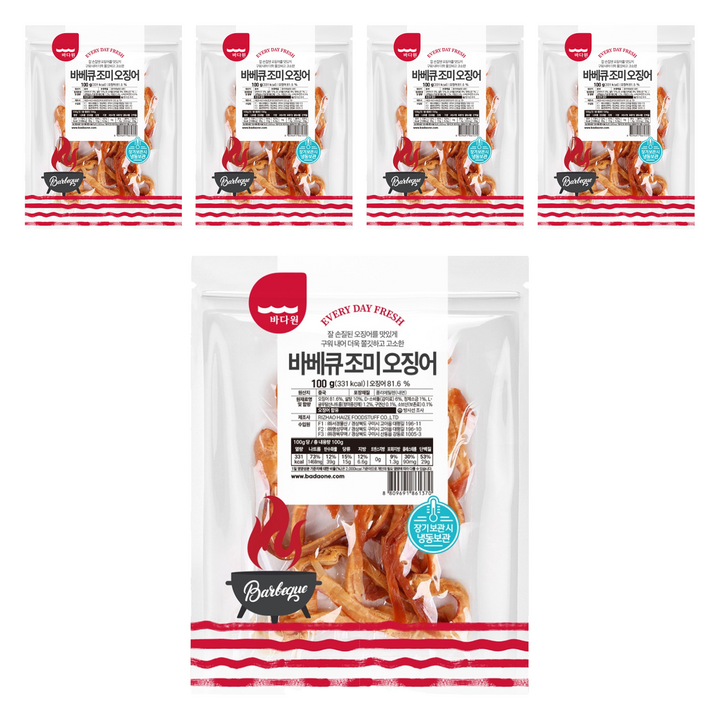 바다원 바베큐 조미 오징어, 100g, 5개