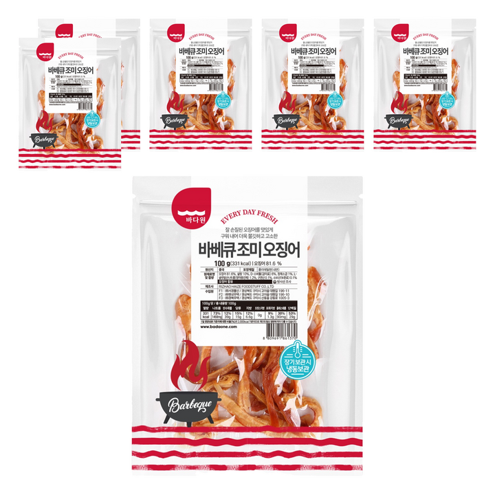 바다원 바베큐 조미 오징어, 100g, 6개