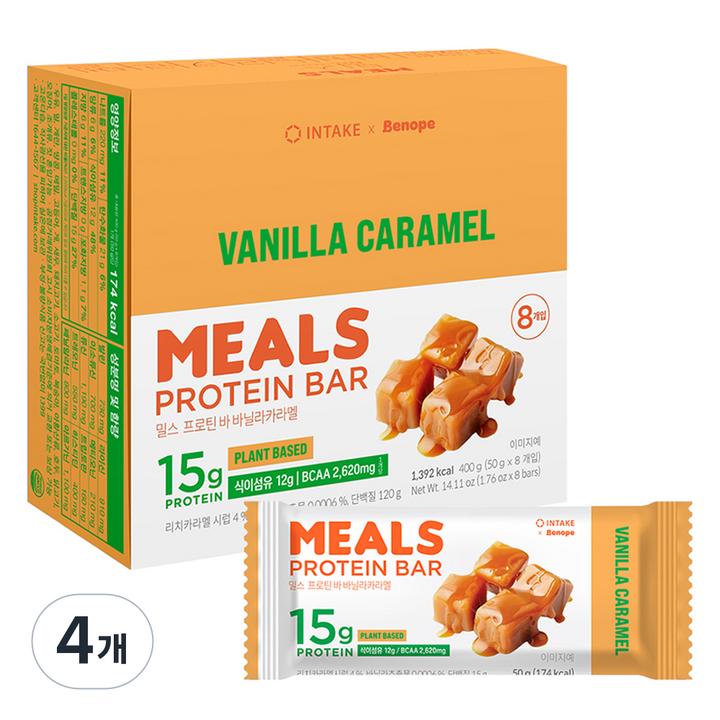 인테이크 밀스 프로틴 바 바닐라카라멜, 400g, 4개