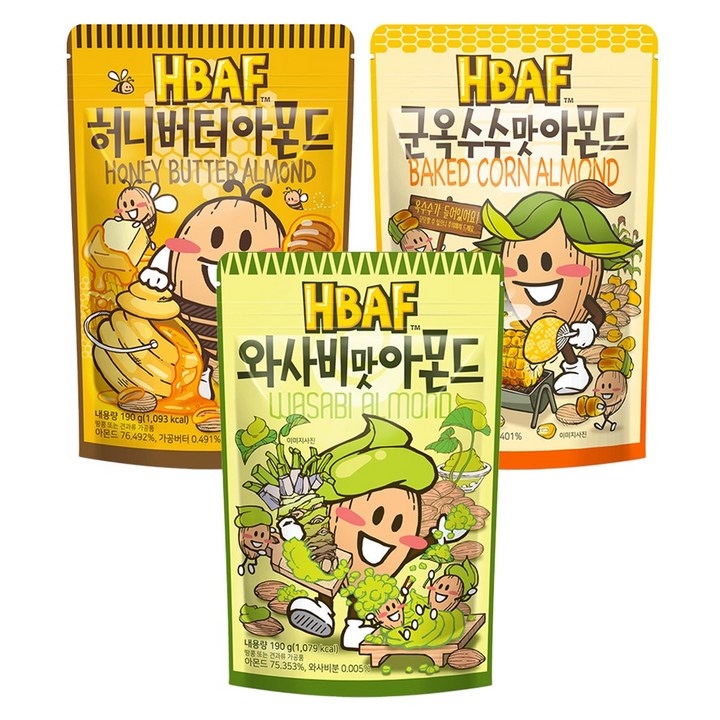 바프 아몬드 허니버터 190g + 와사비맛 190g + 군옥수수맛 190g, 3개