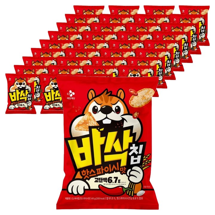 CJ 바삭칩 핫스파이시맛 고단백 쌀과자, 45g, 36개