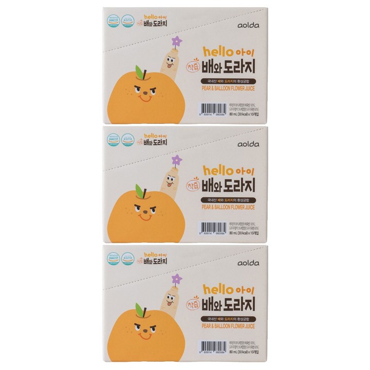 아올다 헬로아이 착즙 배와도라지, 80ml, 30개