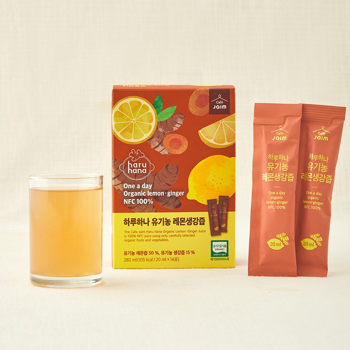 jaim 유기가공식품 인증 하루하나 생강레몬즙 14개입, 280ml, 1개