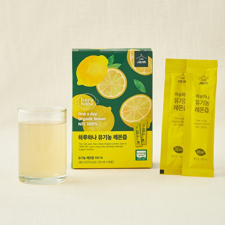 jaim 유기가공식품 인증 하루하나 레몬즙 14개입, 280ml, 1개