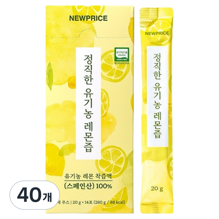 뉴프라이스 정직한 유기농 레몬즙, 280ml, 280g, 40개