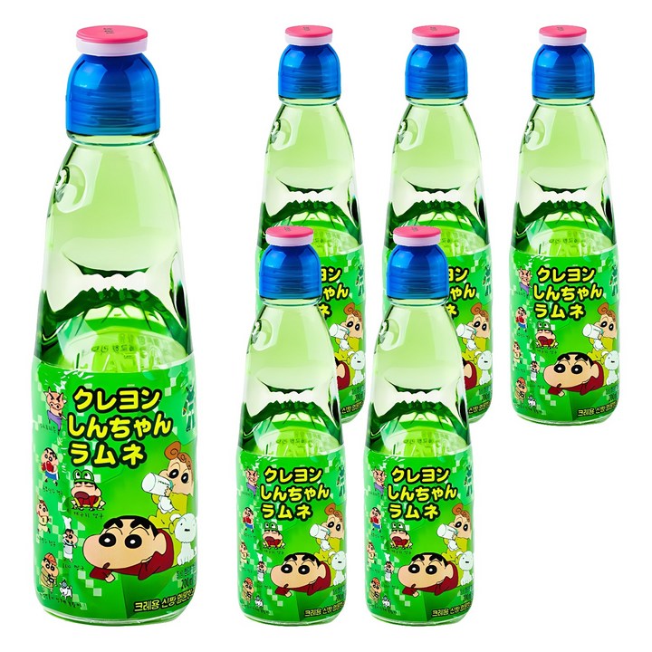 하타라무네 크레용 신짱 라무네 탄산음료 멜론맛, 200ml, 6개