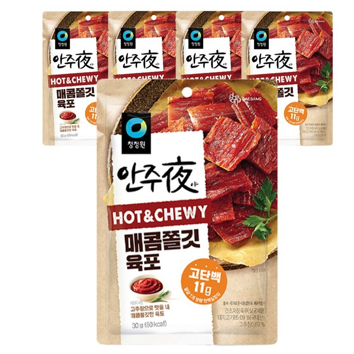 안주야 매콤쫄깃 육포, 30g, 5개