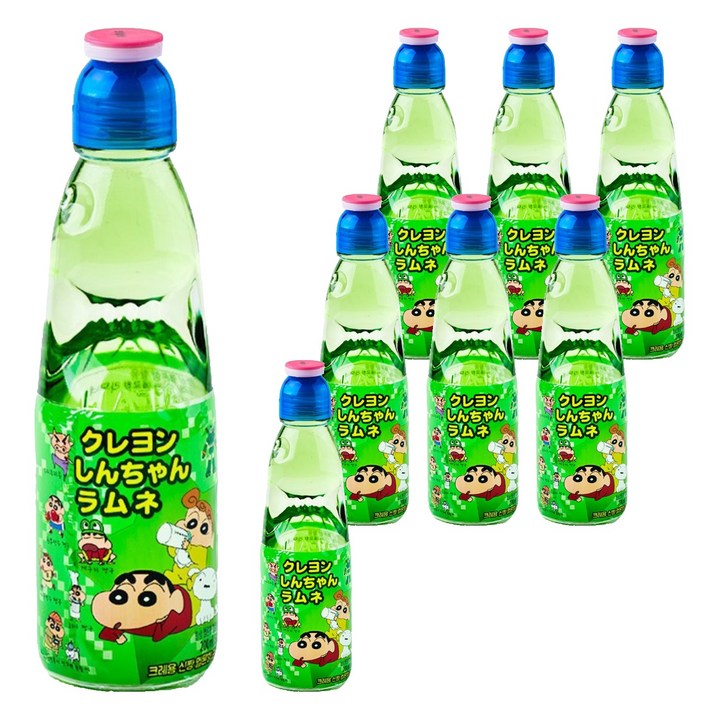 하타라무네 크레용 신짱 라무네 탄산음료 멜론맛, 200ml, 8개