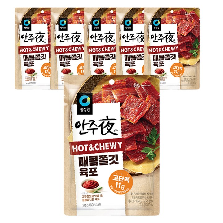 안주야 매콤쫄깃 육포, 30g, 6개