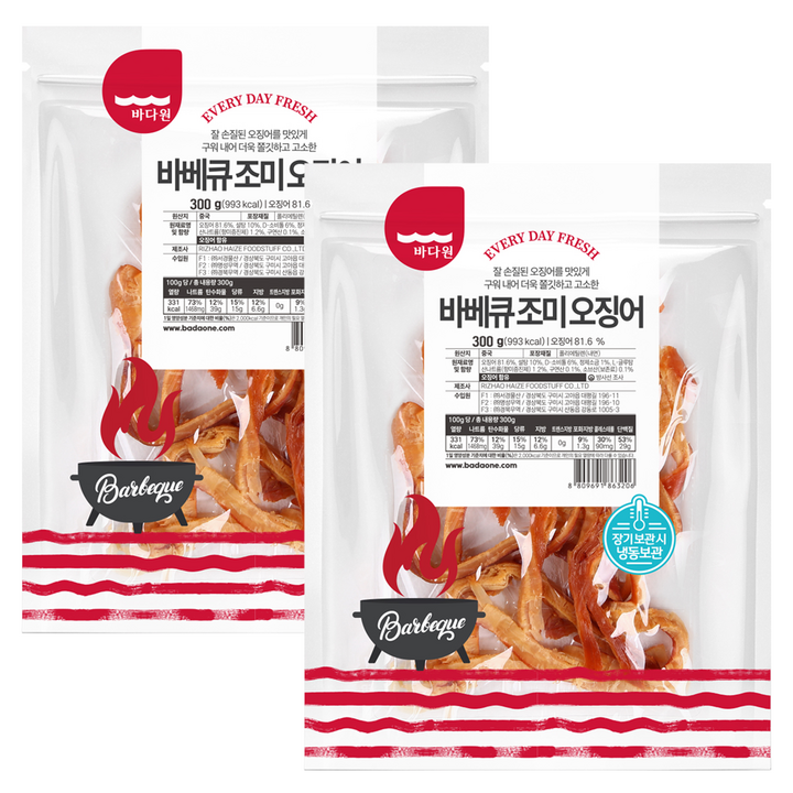 바다원 바베큐 조미 오징어, 300g, 2개