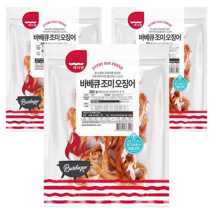 바다원 바베큐 조미 오징어, 300g, 3개