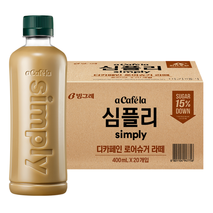 아카페라 심플리 디카페인 로어슈거 라떼 무라벨, 400ml, 20개