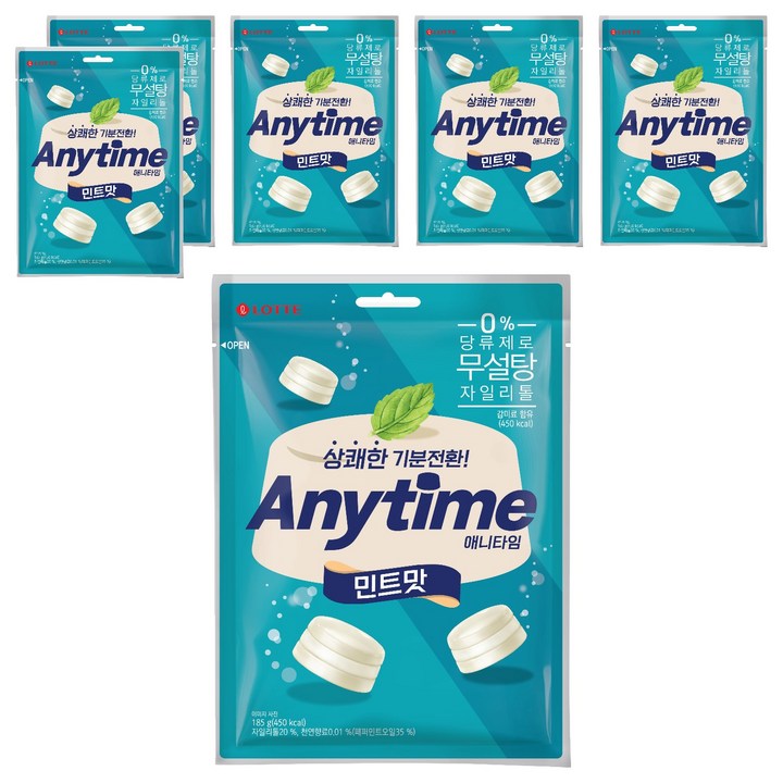 롯데웰푸드 애니타임 민트맛, 185g, 6개